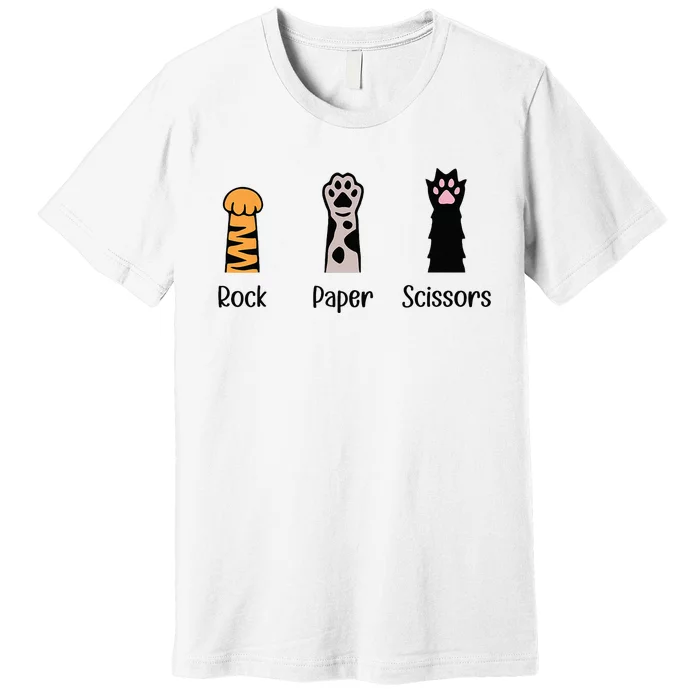 Rock Paper Scissors Cute Paws Hand Game Pet Lover Funny Cat Premium T-Shirt