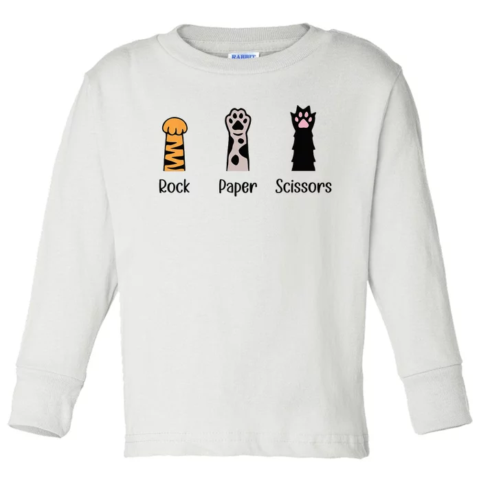 Rock Paper Scissors Cute Paws Hand Game Pet Lover Funny Cat Toddler Long Sleeve Shirt