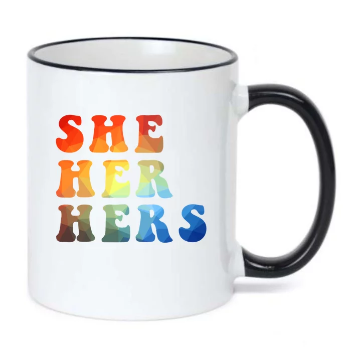 Rainbow Pronouns She Her Hers Straight Against Hate Retro Meaningful Gift Black Color Changing Mug