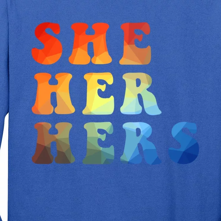 Rainbow Pronouns She Her Hers Straight Against Hate Retro Meaningful Gift Tall Long Sleeve T-Shirt