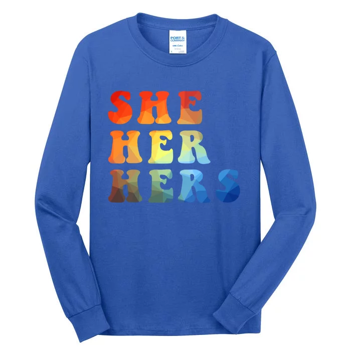 Rainbow Pronouns She Her Hers Straight Against Hate Retro Meaningful Gift Tall Long Sleeve T-Shirt