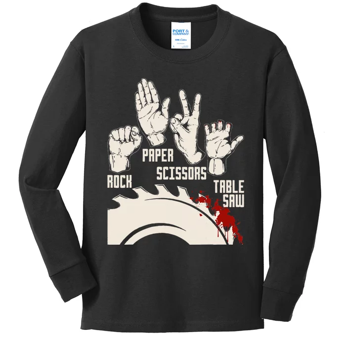 Rock Paper Scissors Table Saw Funny Woodworking Carpenter Kids Long Sleeve Shirt