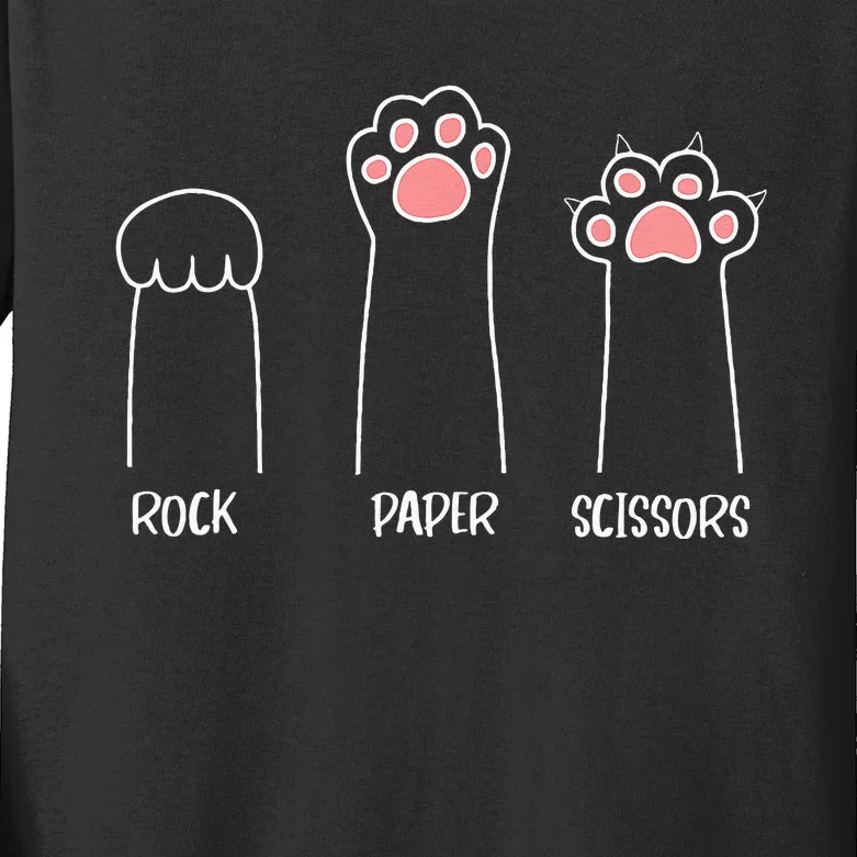 Rock Paper Scissors Hand Game Cute Pink Paw Funny Cat Kids Long Sleeve Shirt