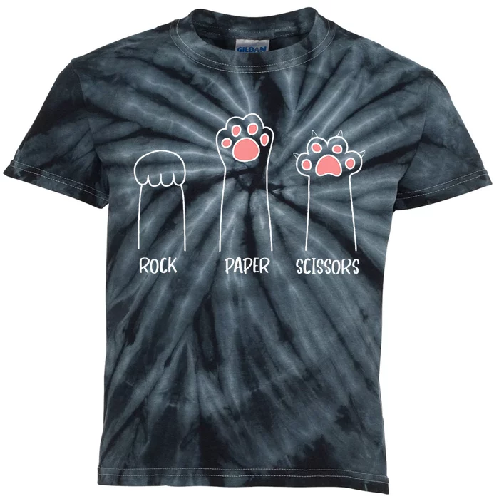 Rock Paper Scissors Hand Game Cute Pink Paw Funny Cat Kids Tie-Dye T-Shirt