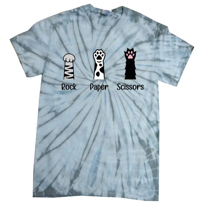 Rock Paper Scissors Hand Game Cute Paw Funny Cat Tie-Dye T-Shirt