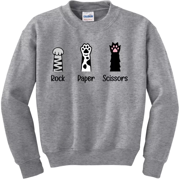 Rock Paper Scissors Hand Game Cute Paw Funny Cat Kids Sweatshirt