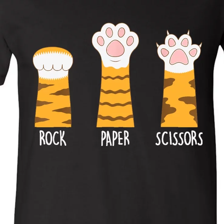 Rock Paper Scissors Hand Game Funny Cute Paw Cat Lovers V-Neck T-Shirt