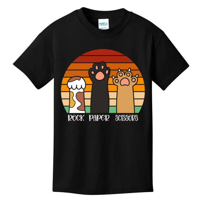 Rock Paper Scissors Game Kitten Lover Animal Paws Cat Kids T-Shirt