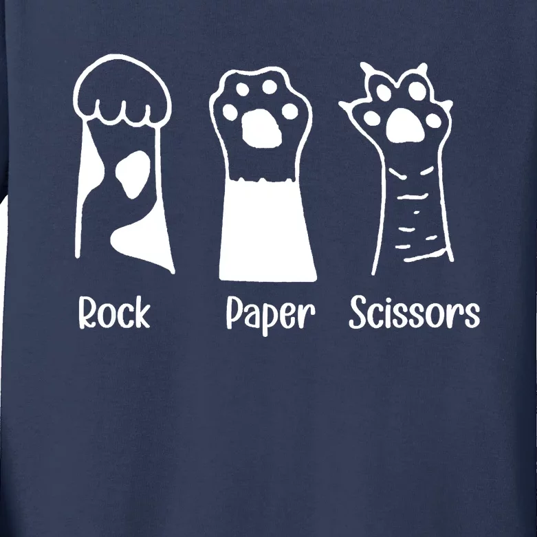 Rock Paper Scissors Funny Cat Paws Cute Kitten Lover Cats Kids Long Sleeve Shirt