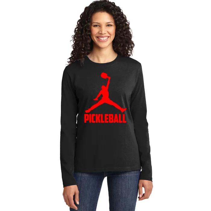 Red Pickleball Sports Logo Ladies Long Sleeve Shirt