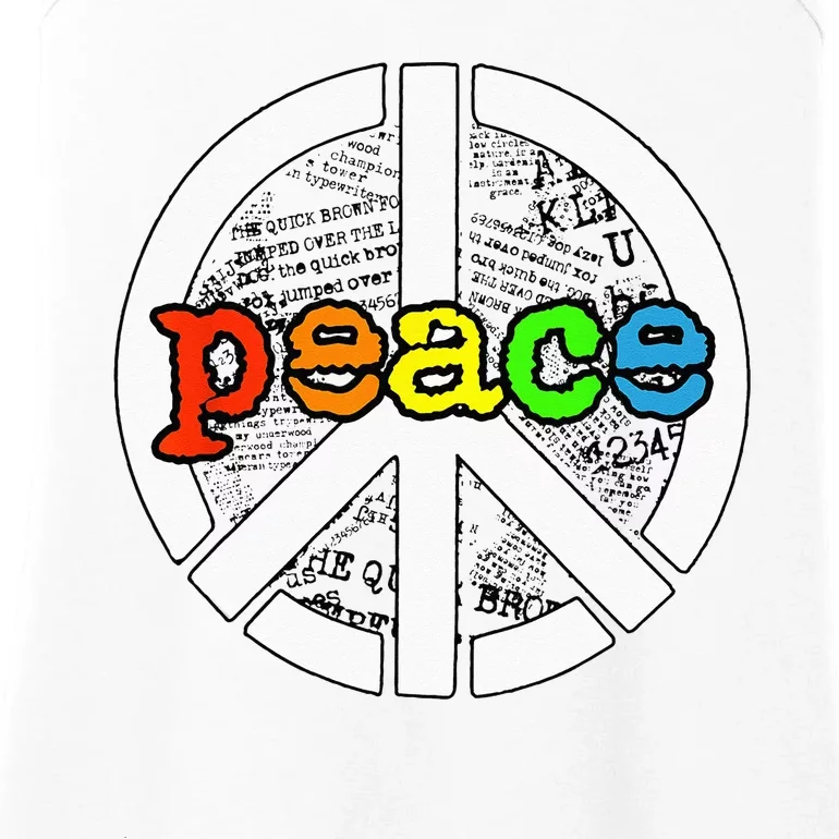 Rainbow Peace Sign Word Art Ladies Essential Tank