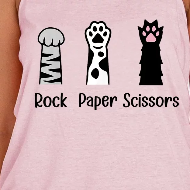 ROCK PAPER SCISSORS Hand Game Cute Paw Funny Cat Lover Women's Knotted Racerback Tank