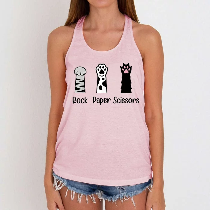 ROCK PAPER SCISSORS Hand Game Cute Paw Funny Cat Lover Women's Knotted Racerback Tank