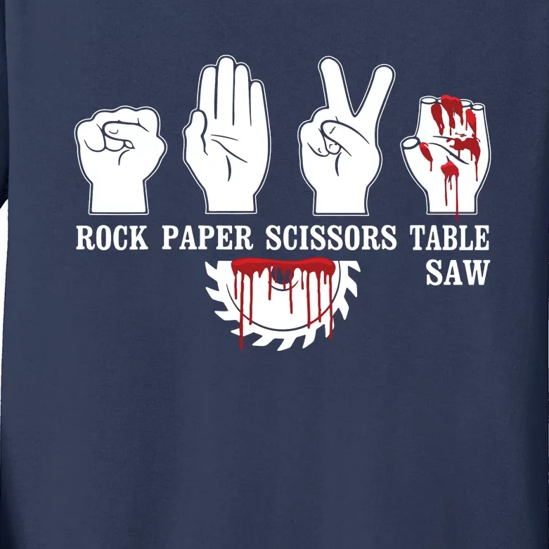 Rock Paper Scissor Table Saw Funny Carpentry Woodworking Kids Long Sleeve Shirt