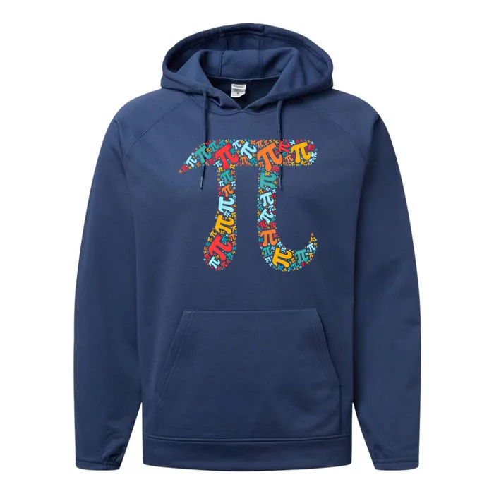 Retro Pi Symbol Pi Day 3/14 Teacher Math Nerd Geek Word Art Meaningful Gift Performance Fleece Hoodie