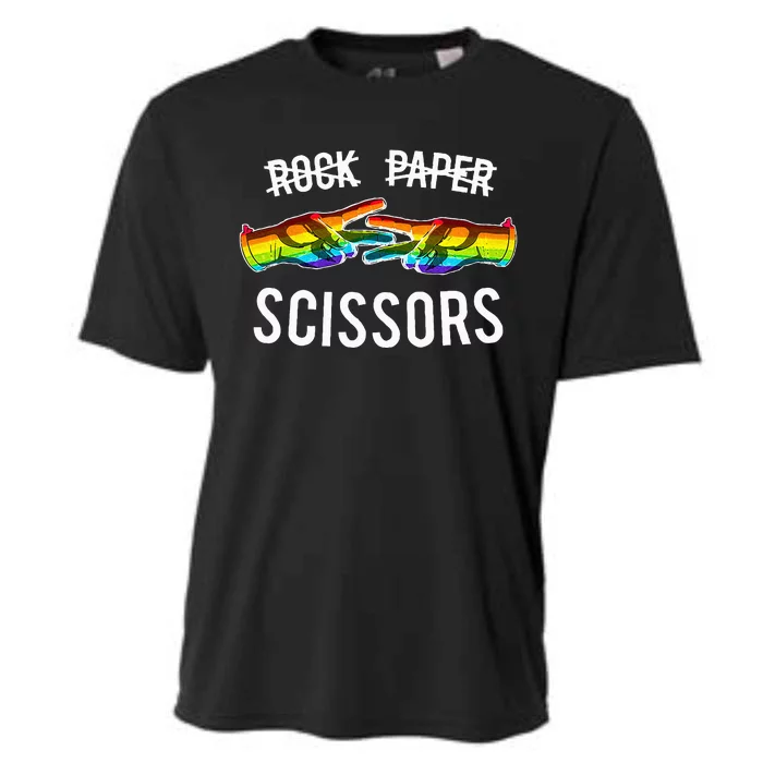 Rock Paper Scissors Lesbian Pride Rainbow Lgbt Cooling Performance Crew T-Shirt