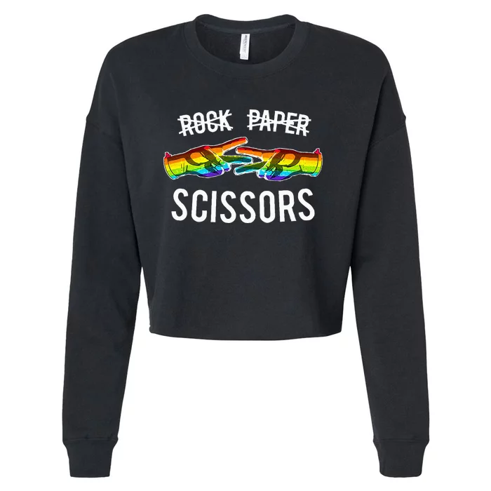 Rock Paper Scissors Lesbian Pride Rainbow Lgbt Cropped Pullover Crew