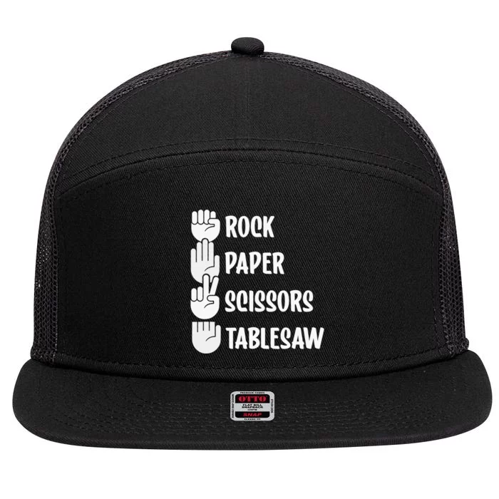 Rock Paper Scissors Table Saw Funny Carpenter Woodworking 7 Panel Mesh Trucker Snapback Hat