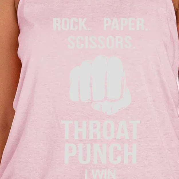 ROCK PAPER SCISSORS THROAT PUNCH Women's Knotted Racerback Tank