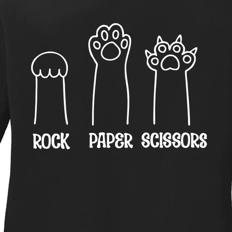 Rock Paper Scissors Funny Cat Paw Ladies Long Sleeve Shirt