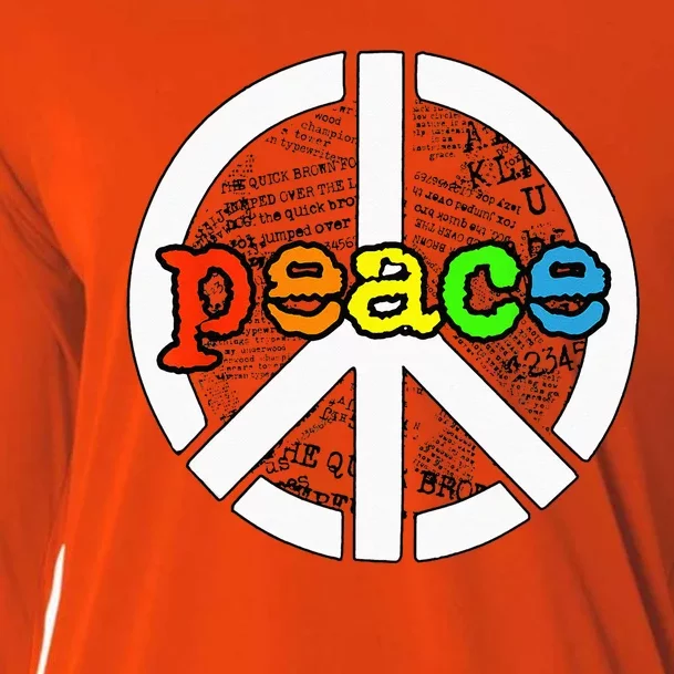 Rainbow Peace Sign Word Art Cooling Performance Long Sleeve Crew