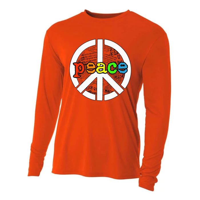 Rainbow Peace Sign Word Art Cooling Performance Long Sleeve Crew