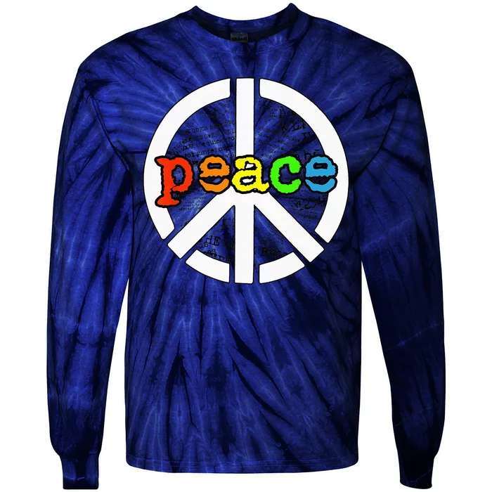 Rainbow Peace Sign Word Art Tie-Dye Long Sleeve Shirt