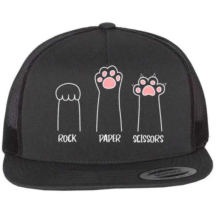 Rock Paper Scissors Hand Game Cute Paw Funny Cat Flat Bill Trucker Hat