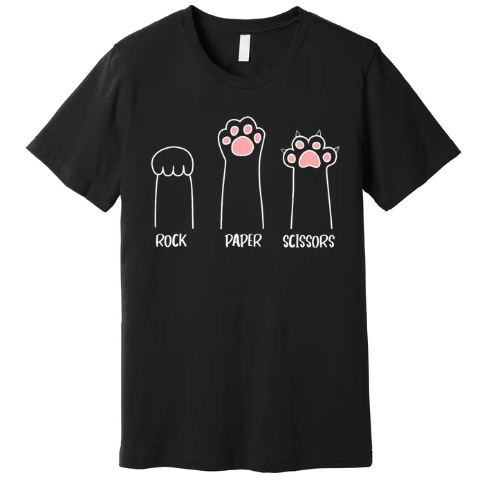 Rock Paper Scissors Hand Game Cute Paw Funny Cat Premium T-Shirt