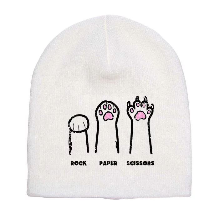 Rock Paper Scissors Cat Paws Funny Girls Kids Short Acrylic Beanie