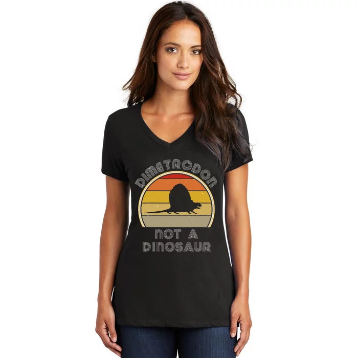 Retro Paleontology Stuff For Adults Dimetrodon Dinosaur Fact Women's V-Neck T-Shirt