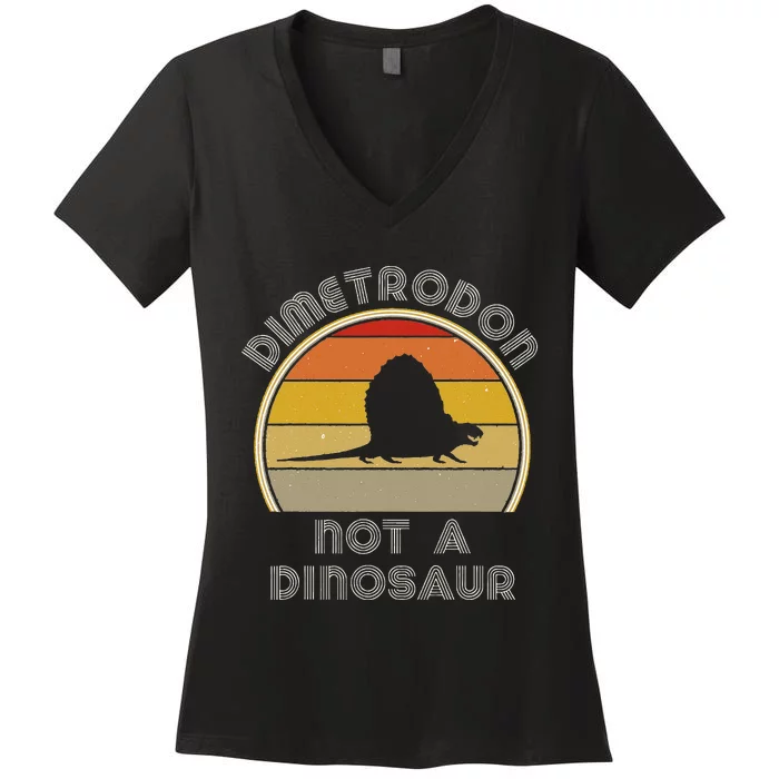 Retro Paleontology Stuff For Adults Dimetrodon Dinosaur Fact Women's V-Neck T-Shirt