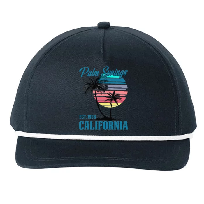 Retro Palm Springs California Beach Vibes Summer Vacation Snapback Five-Panel Rope Hat