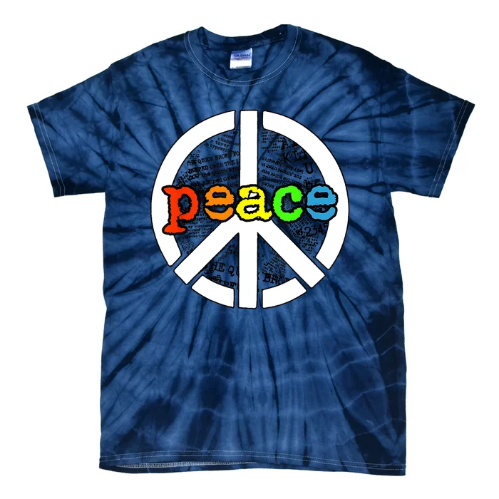 Rainbow Peace Sign Word Art Tie-Dye T-Shirt