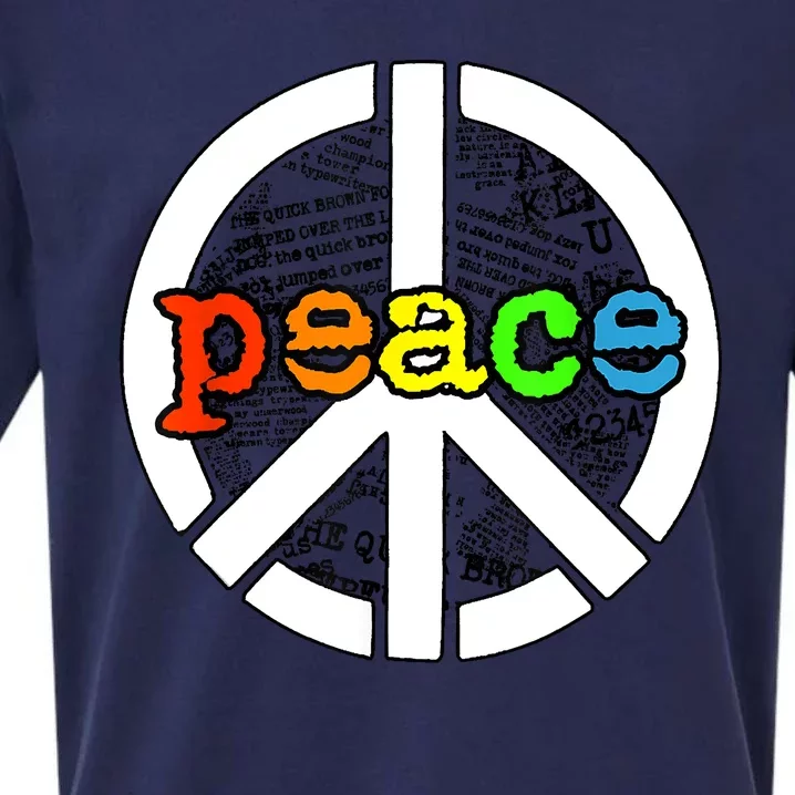 Rainbow Peace Sign Word Art Sueded Cloud Jersey T-Shirt