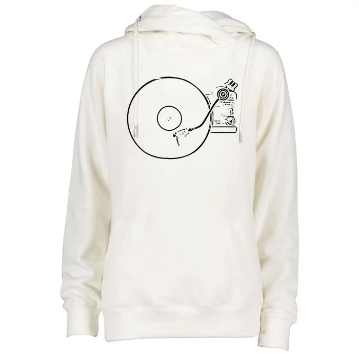 Record Player Sketch Drawing Womens Funnel Neck Pullover Hood