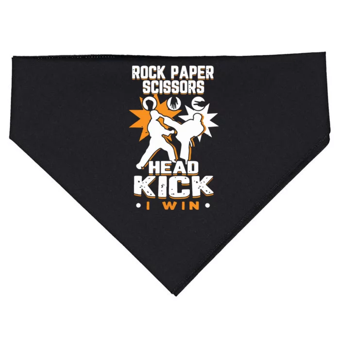 Rock Paper Scissors Headkick Win Funny Taekwondo Karate Gift USA-Made Doggie Bandana