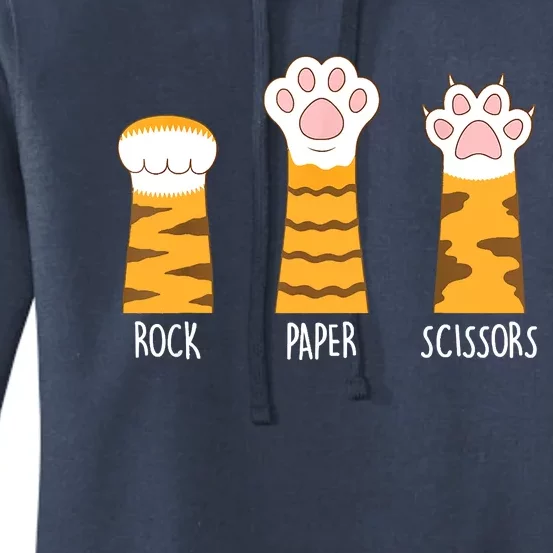 Rock Paper Scissors Hand Game Funny Cute Paw Cat Lovers Women's Pullover Hoodie