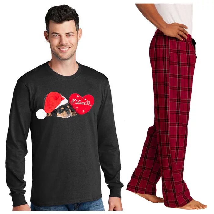 Rottweiler Puppy Santa Image Christmas Red Heart I Love You Gift Long Sleeve Pajama Set