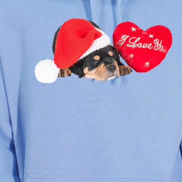 Rottweiler Puppy Santa Image Christmas Red Heart I Love You Gift Unisex Surf Hoodie