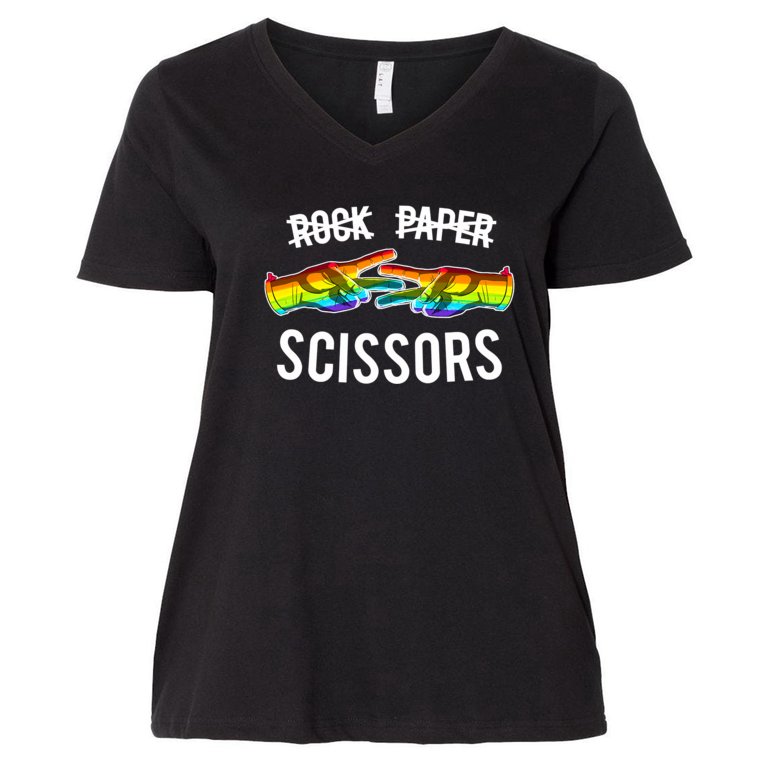 Rock Paper Scissors Lesbian Pride Rainbow LGBT Women's V-Neck Plus Size T-Shirt