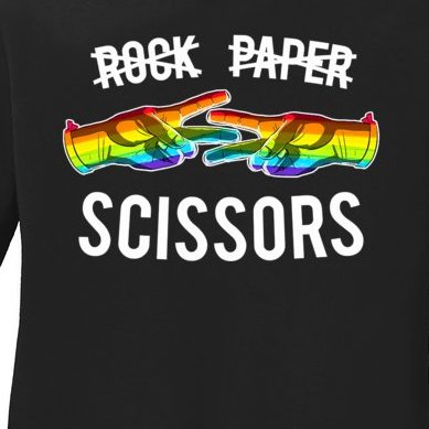 Rock Paper Scissors Lesbian Pride Rainbow LGBT Ladies Missy Fit Long Sleeve Shirt