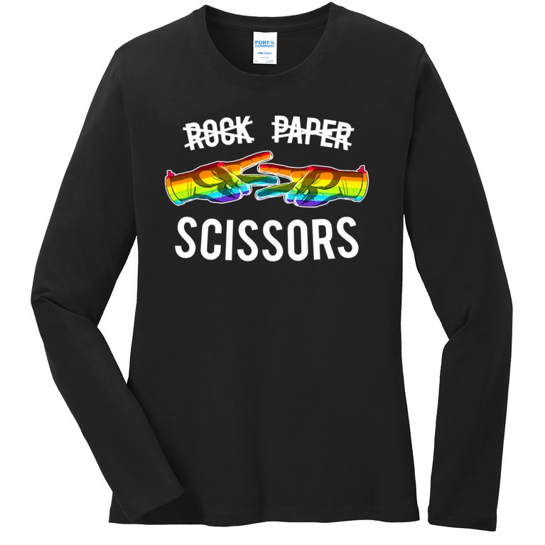 Rock Paper Scissors Lesbian Pride Rainbow LGBT Ladies Missy Fit Long Sleeve Shirt