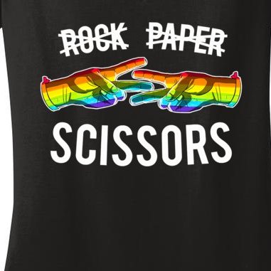 Rock Paper Scissors Lesbian Pride Rainbow LGBT Women's V-Neck T-Shirt