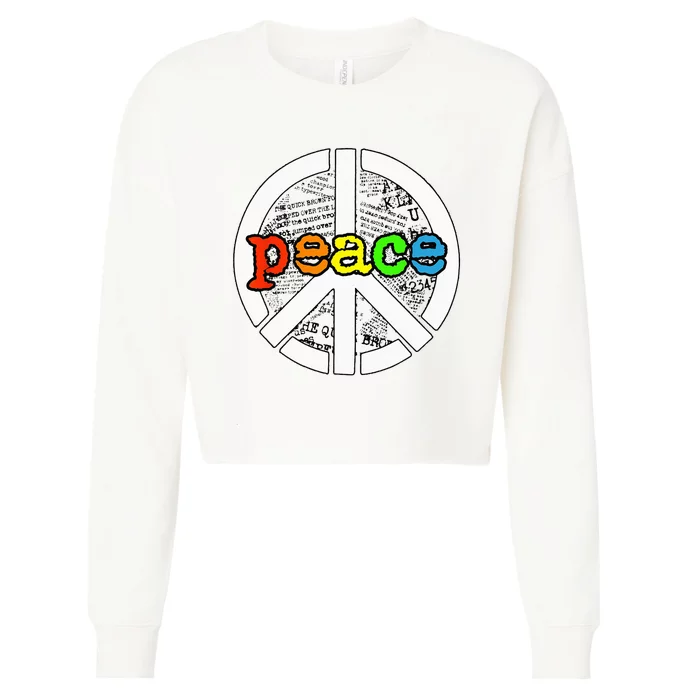 Rainbow Peace Sign Word Art Cropped Pullover Crew