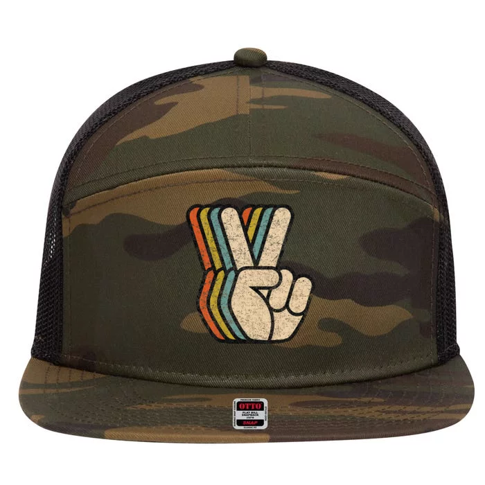 Retro Peace Sign V Fingers Vintage 60s 70s 80s Cool 7 Panel Mesh Trucker Snapback Hat