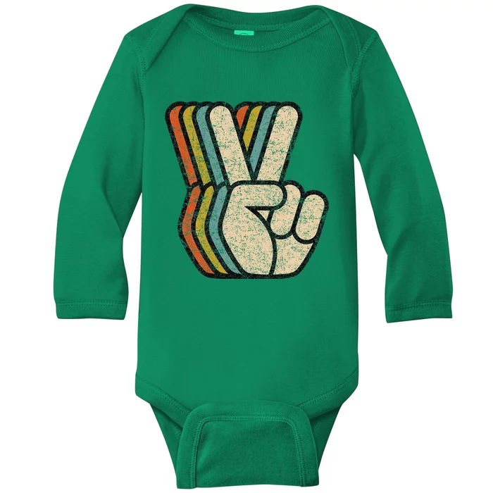 Retro Peace Sign V Fingers Vintage 60s 70s 80s Cool Baby Long Sleeve Bodysuit