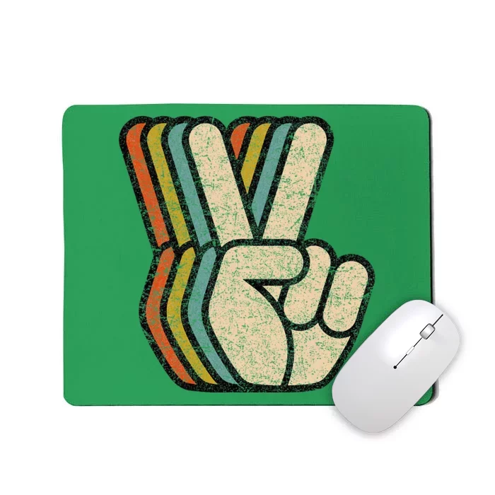 Retro Peace Sign V Fingers Vintage 60s 70s 80s Cool Mousepad