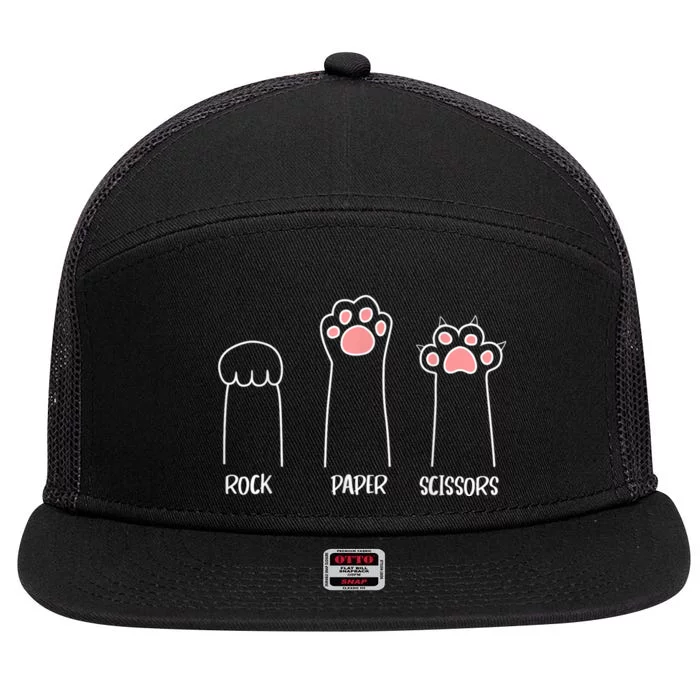 Rock Paper Scissors Hand Game Cute Paw Funny Cat Introvert Cat Animal Rescue Pet 7 Panel Mesh Trucker Snapback Hat