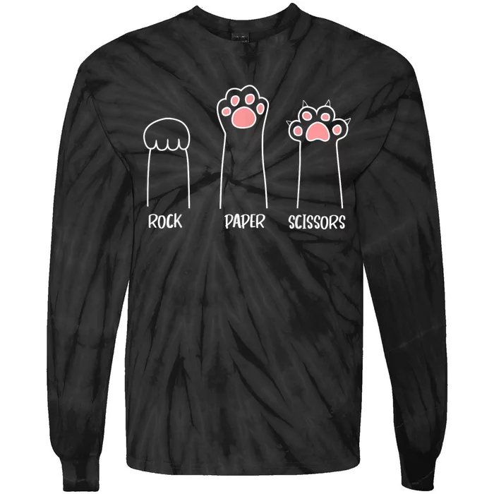 Rock Paper Scissors Hand Game Cute Paw Funny Cat Introvert Cat Animal Rescue Pet Tie-Dye Long Sleeve Shirt